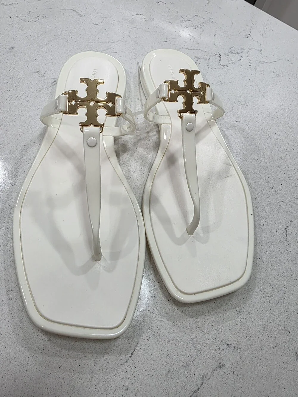 Tory Burch Mini Miller Jelly Sandals Ivory Gold Logo Size 9